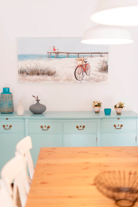 A repurposed blue cupboard 